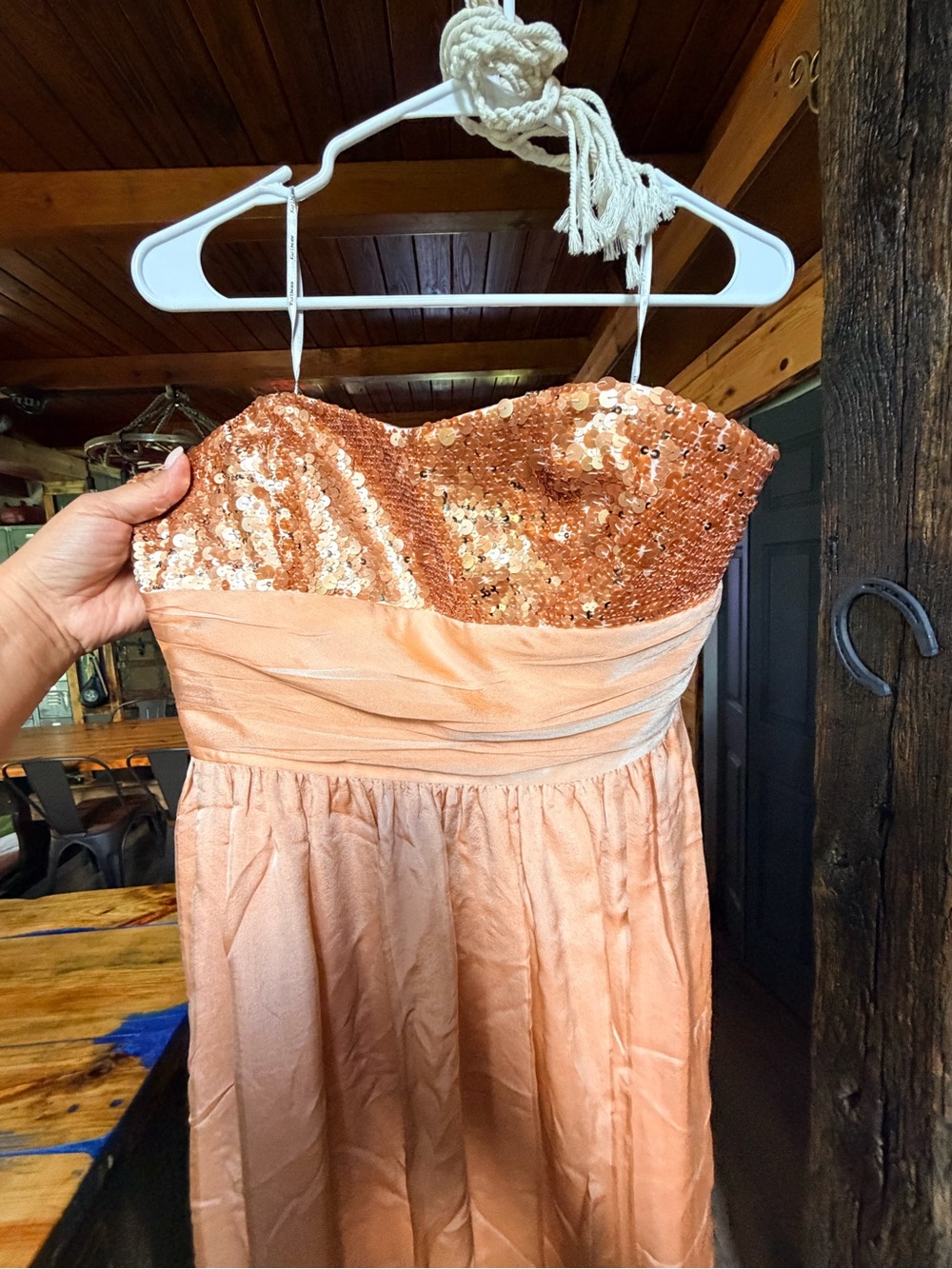 Kay Unger Peach Sequin Strapless Formal Dress (Rose gold)